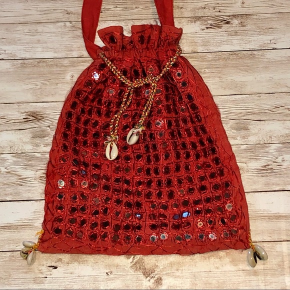 Bohemian mirrored cross-body bag, hand embroidered with cowrie shell detail - Picture 6 of 15